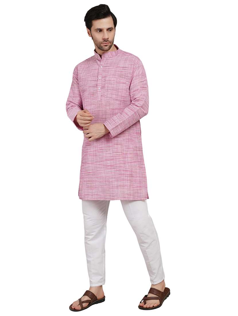 men melange mandarin neck long kurta - 21989349 - Standard Image - 2