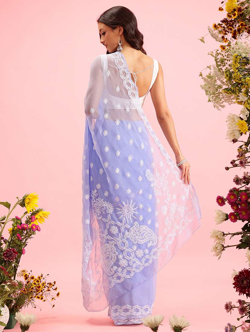 women solid with work chikankari saree with blouse - 21989350 - Standard Image - 2