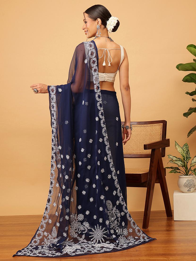 women solid with work chikankari saree with blouse - 21989351 - Standard Image - 2