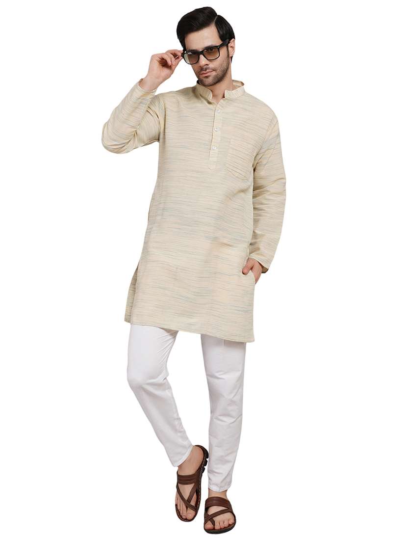 men melange mandarin neck long kurta  - 21989353 -  Zoom Image - 0
