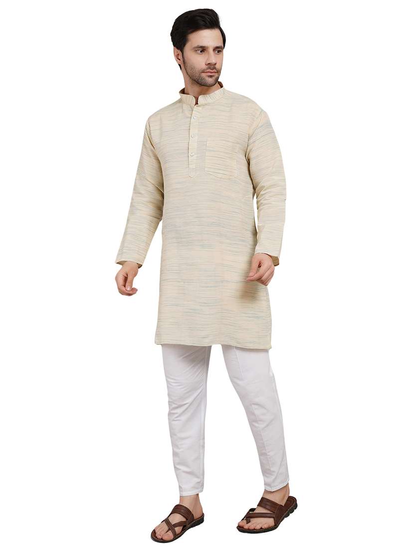 men melange mandarin neck long kurta - 21989353 - Standard Image - 2