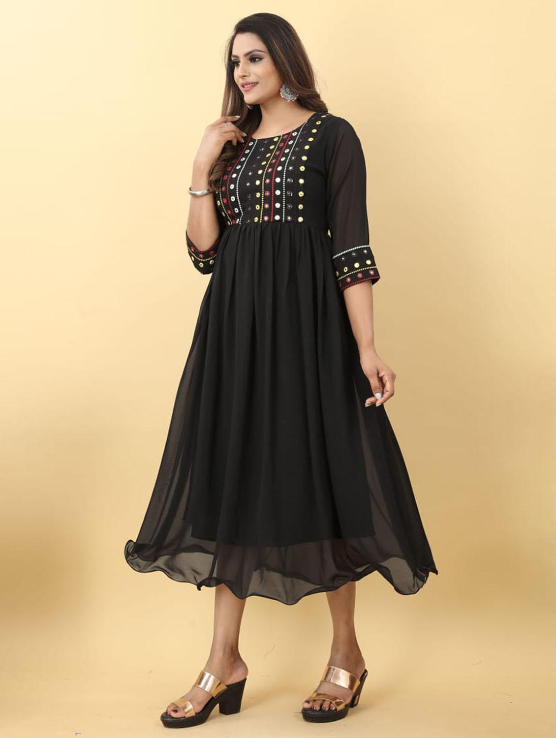 women black mirror worked round neck flared dress - 21989354 - Standard Image - 2