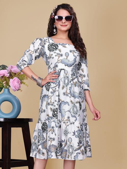 women printed puff sleeve tiered dress - 21989357 -  Standard Image - 0
