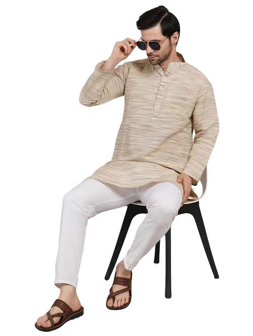 men melange mandarin neck long kurta  - 21989359 -  Standard Image - 0