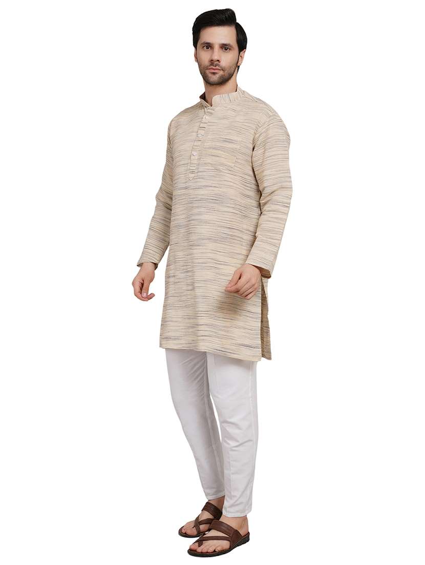 men melange mandarin neck long kurta - 21989359 - Standard Image - 2