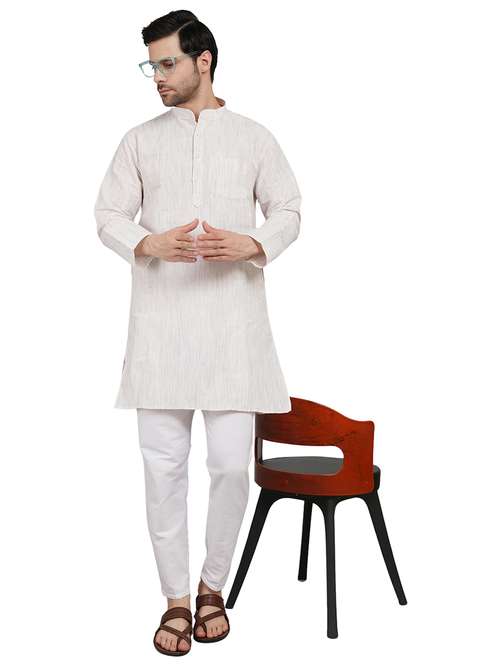 men melange mandarin neck long kurta - 21989360 - Standard Image - 0