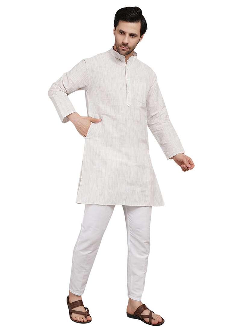 men melange mandarin neck long kurta - 21989360 - Standard Image - 2