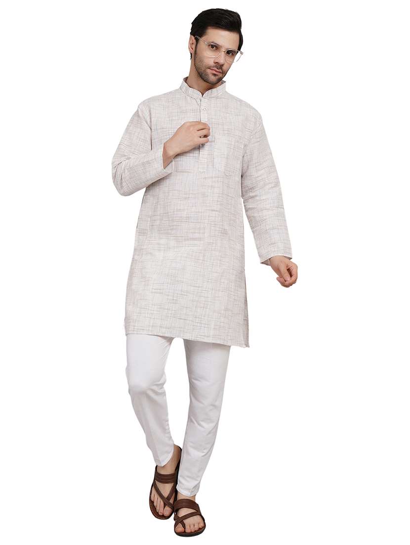 men melange mandarin neck long kurta - 21989361 - Zoom Image - 0