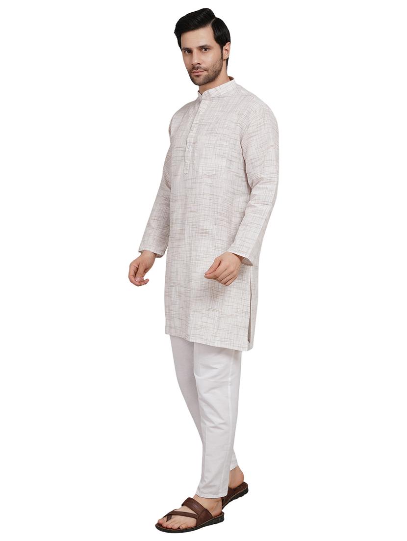 men melange mandarin neck long kurta - 21989361 - Standard Image - 2