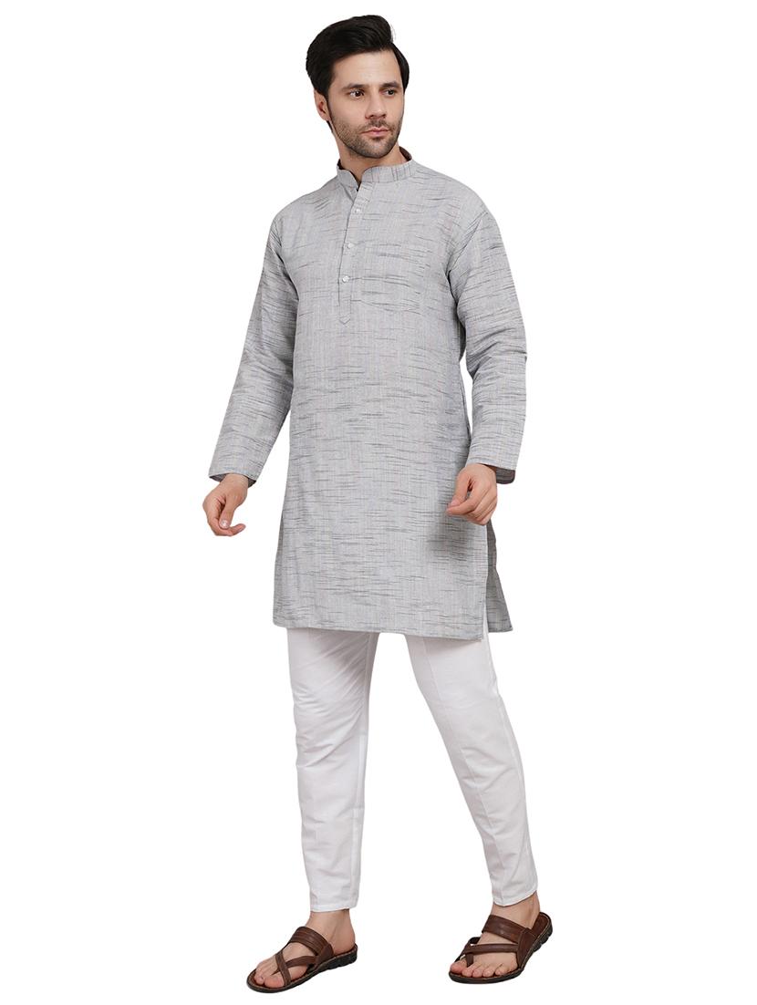 men melange mandarin neck long kurta - 21989364 - Standard Image - 2