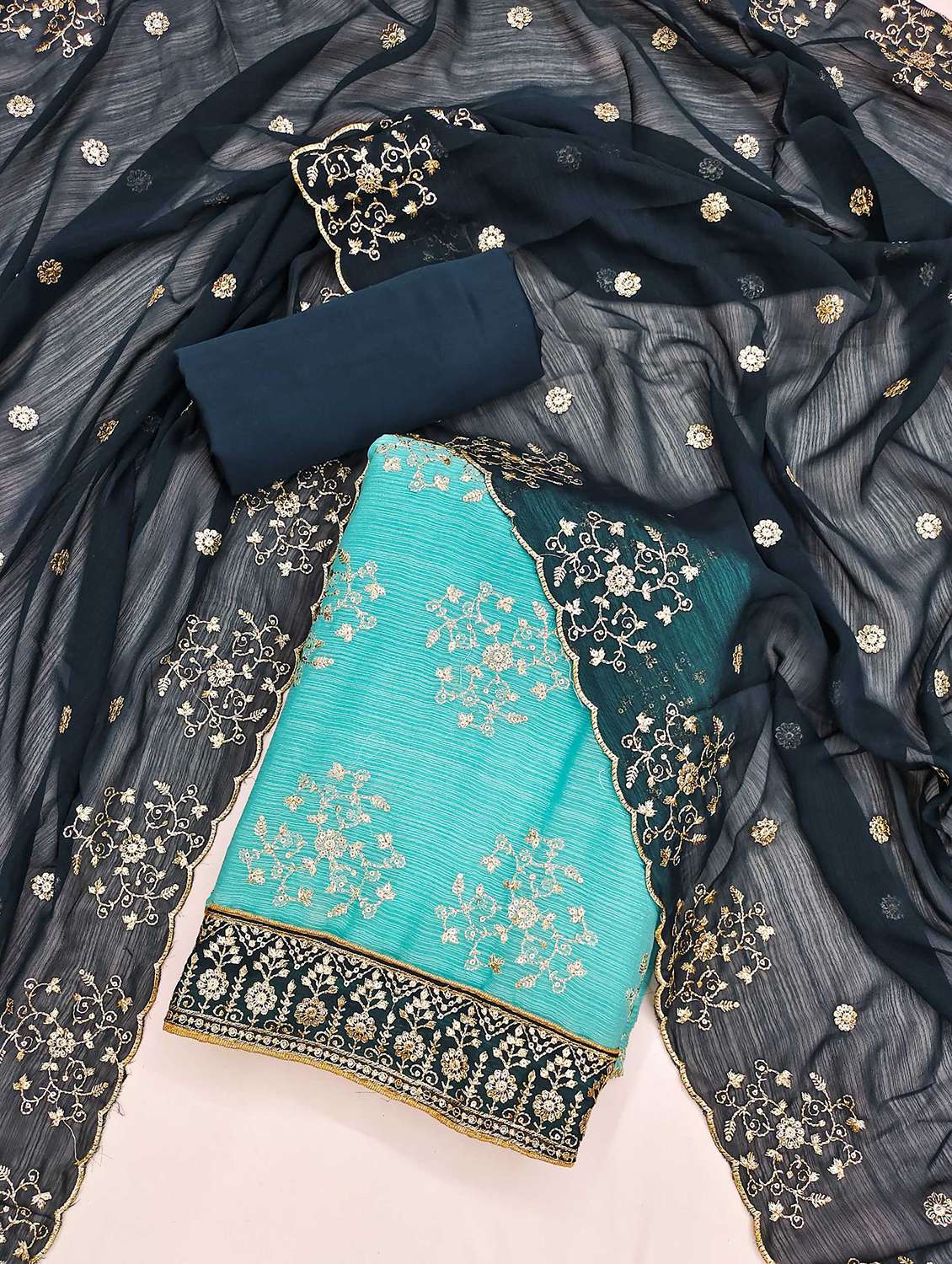 women solid with work embroidered unstitched suit set - 21989454 -  Standard Image - 2