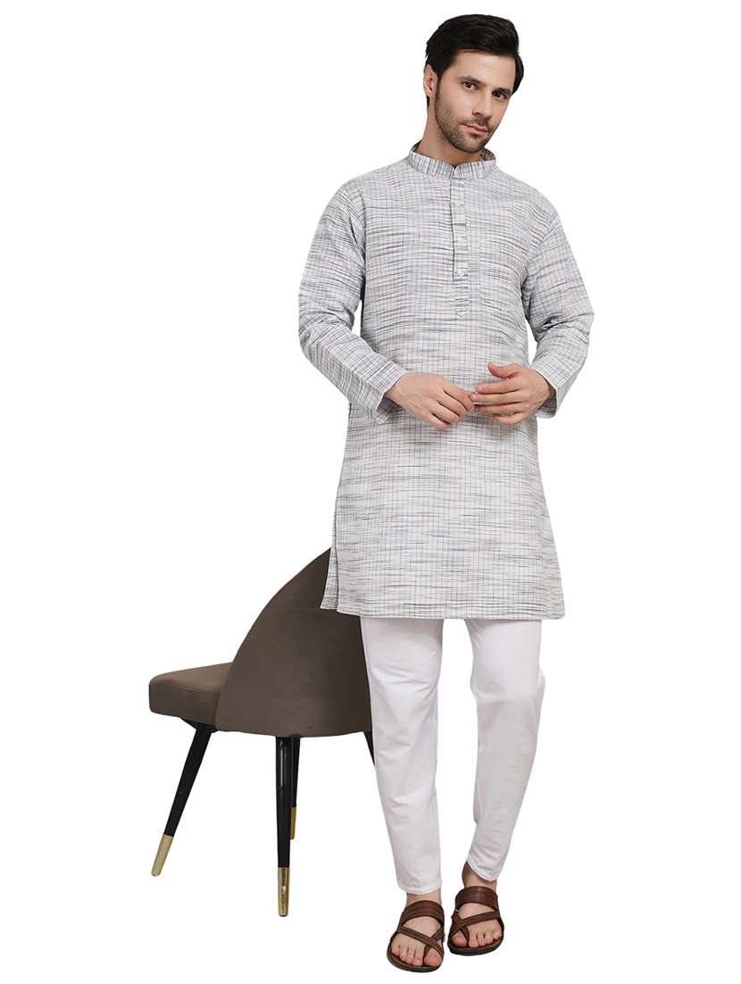 men melange mandarin neck long kurta - 21989508 - Zoom Image - 0