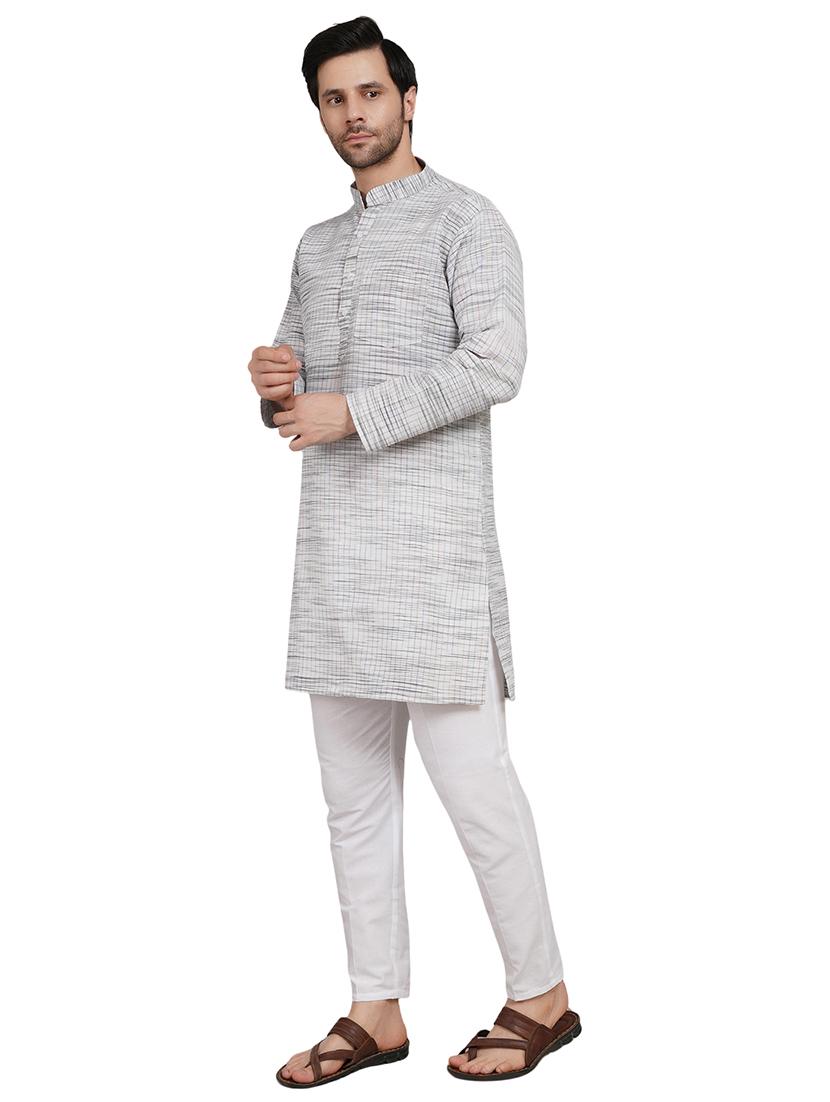 men melange mandarin neck long kurta - 21989508 - Standard Image - 2
