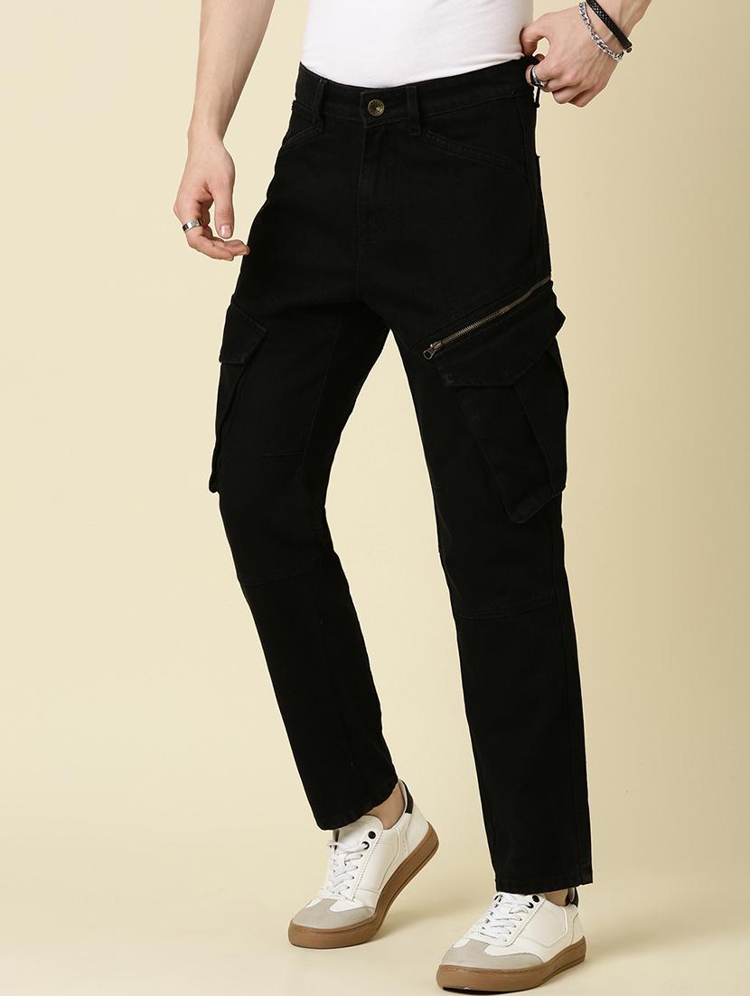 men black solid mid rise denim cargo - 21989509 - Standard Image - 2