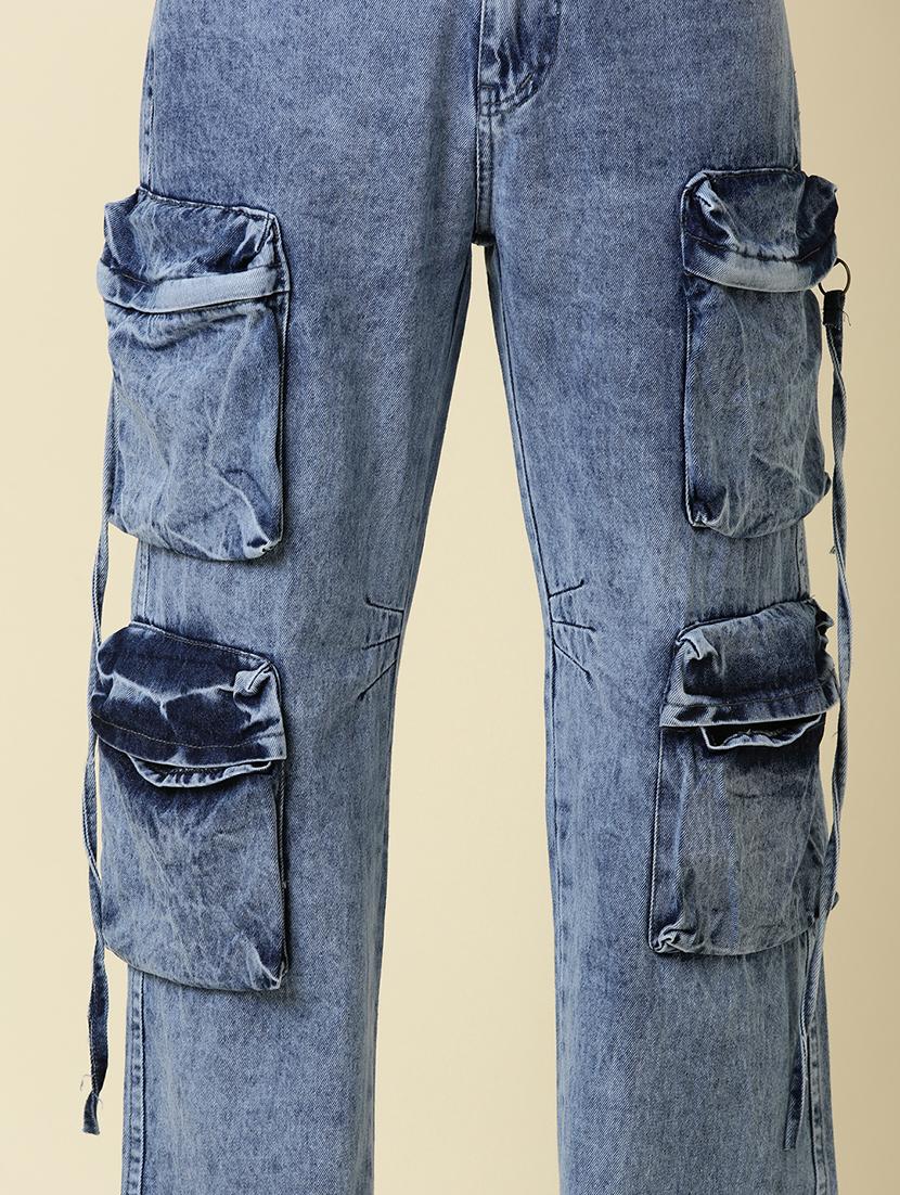 men blue washed mid rise denim cargo - 21989511 - Standard Image - 7