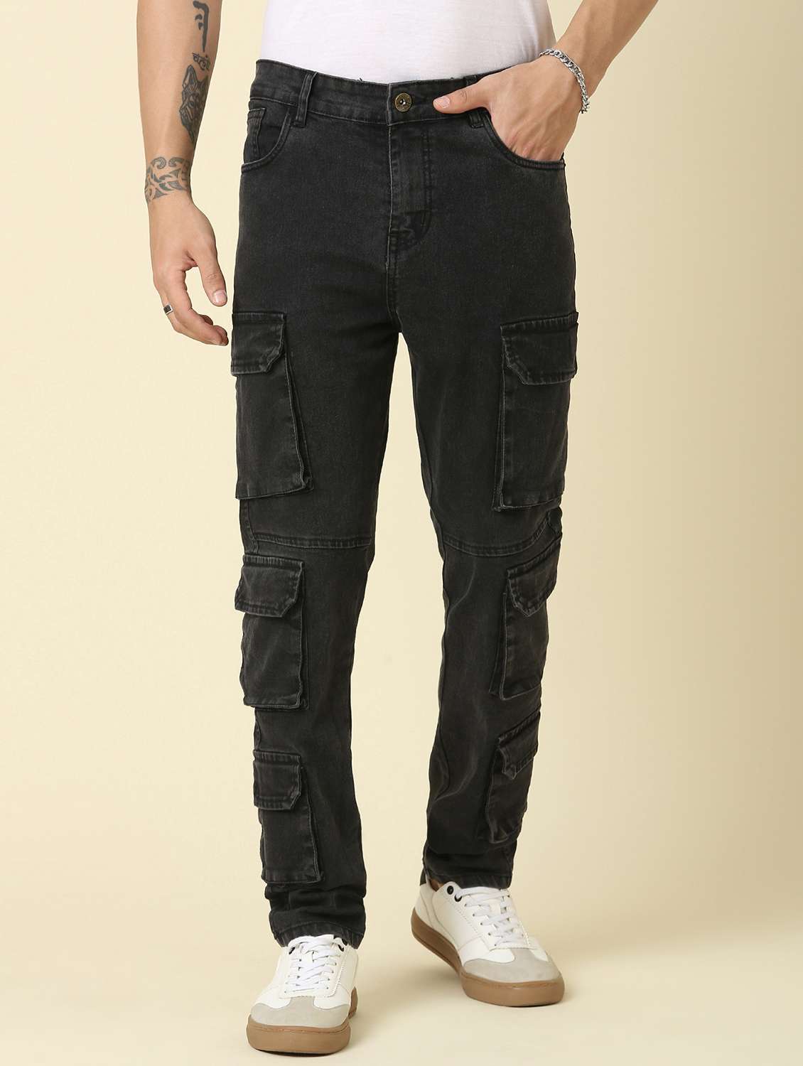 black denim cargos