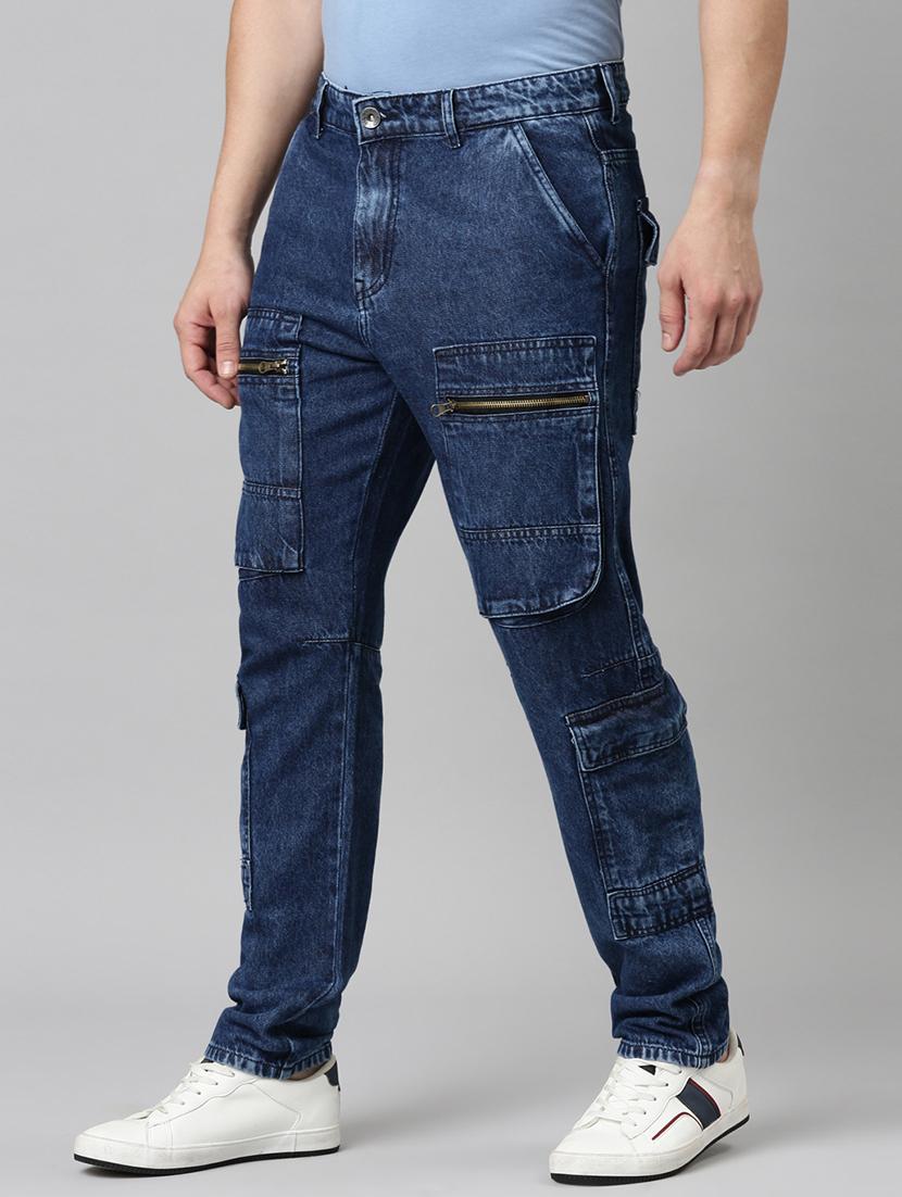 men blue washed mid rise denim cargo - 21989514 - Standard Image - 2