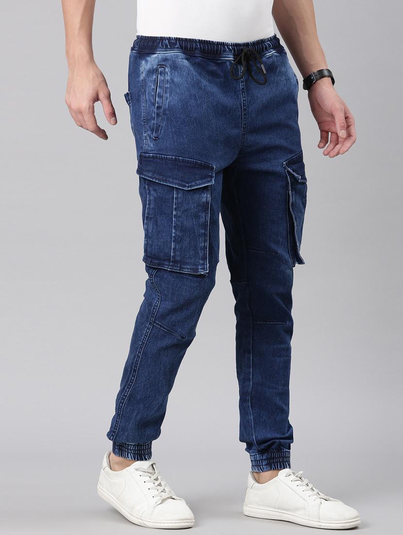 men blue washed mid rise jogger cargo - 21989517 - Standard Image - 2