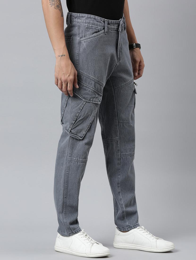 men grey solid mid rise denim cargo - 21989522 - Standard Image - 2