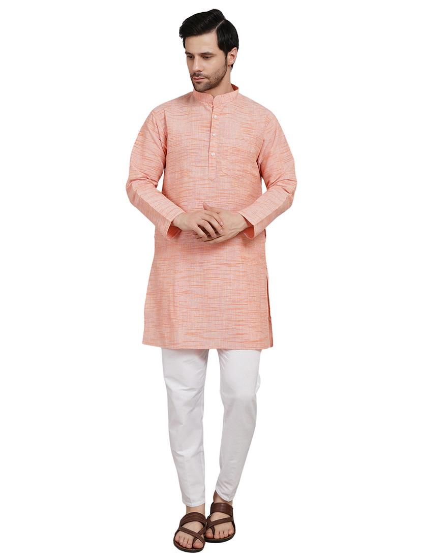 men melange mandarin neck long kurta - 21989524 - Standard Image - 2
