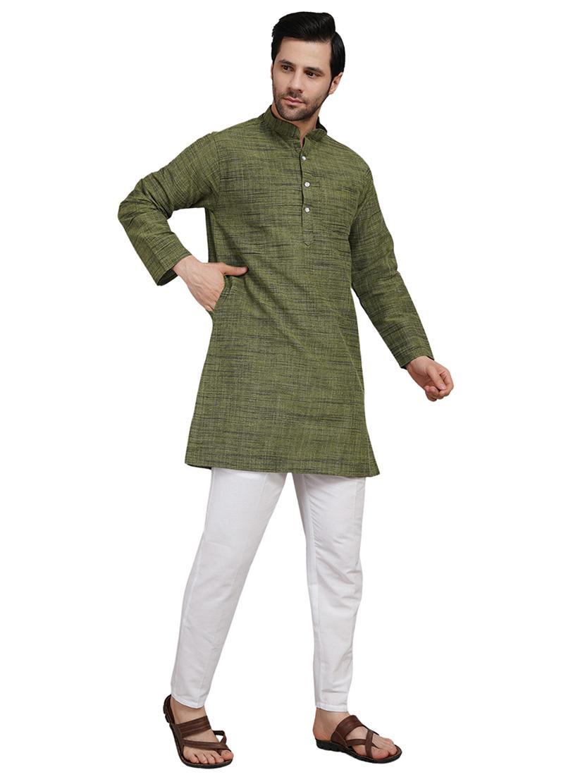 men melange mandarin neck long kurta - 21989525 - Standard Image - 2