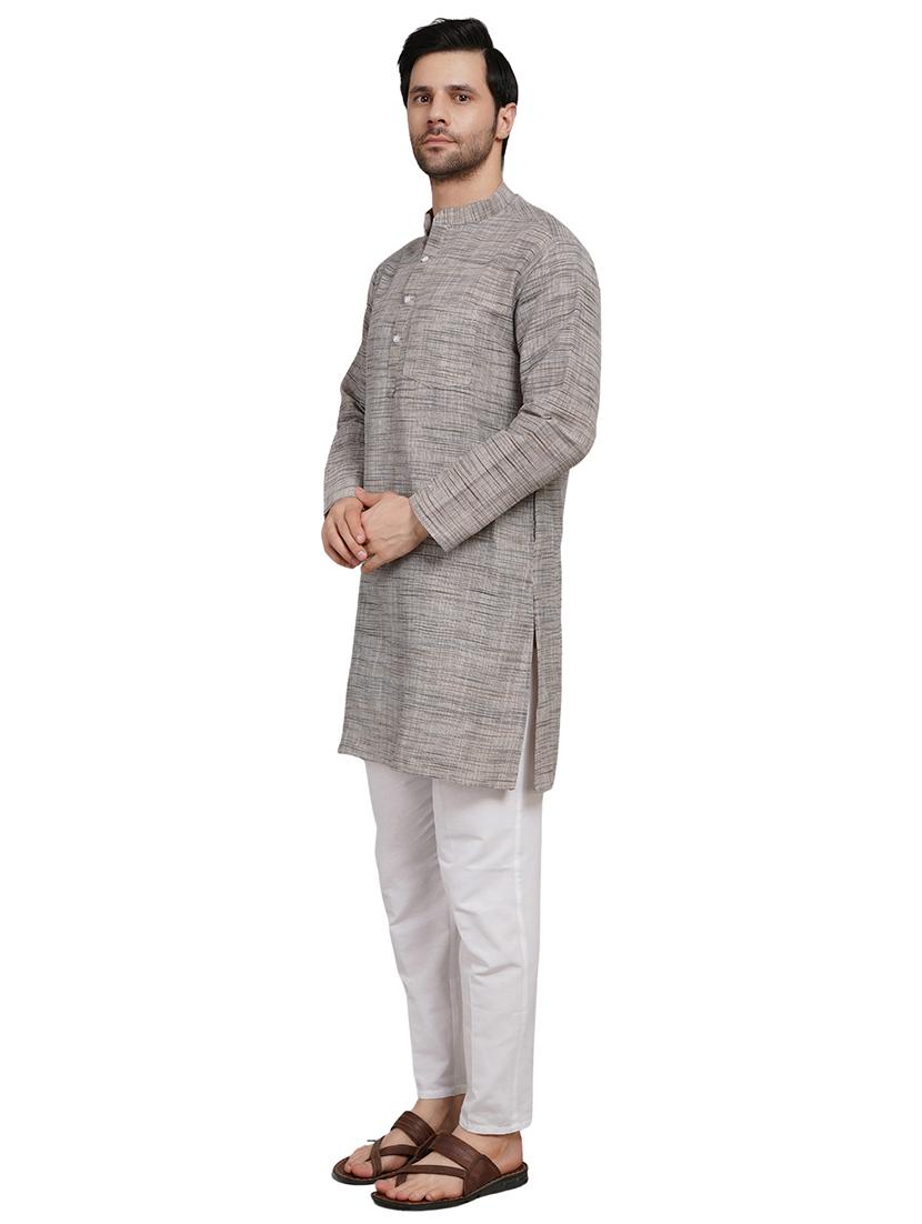 men melange mandarin neck long kurta - 21989526 - Standard Image - 2