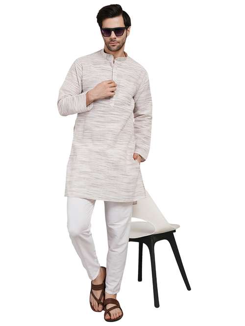 men melange mandarin neck long kurta - 21989527 - Standard Image - 0