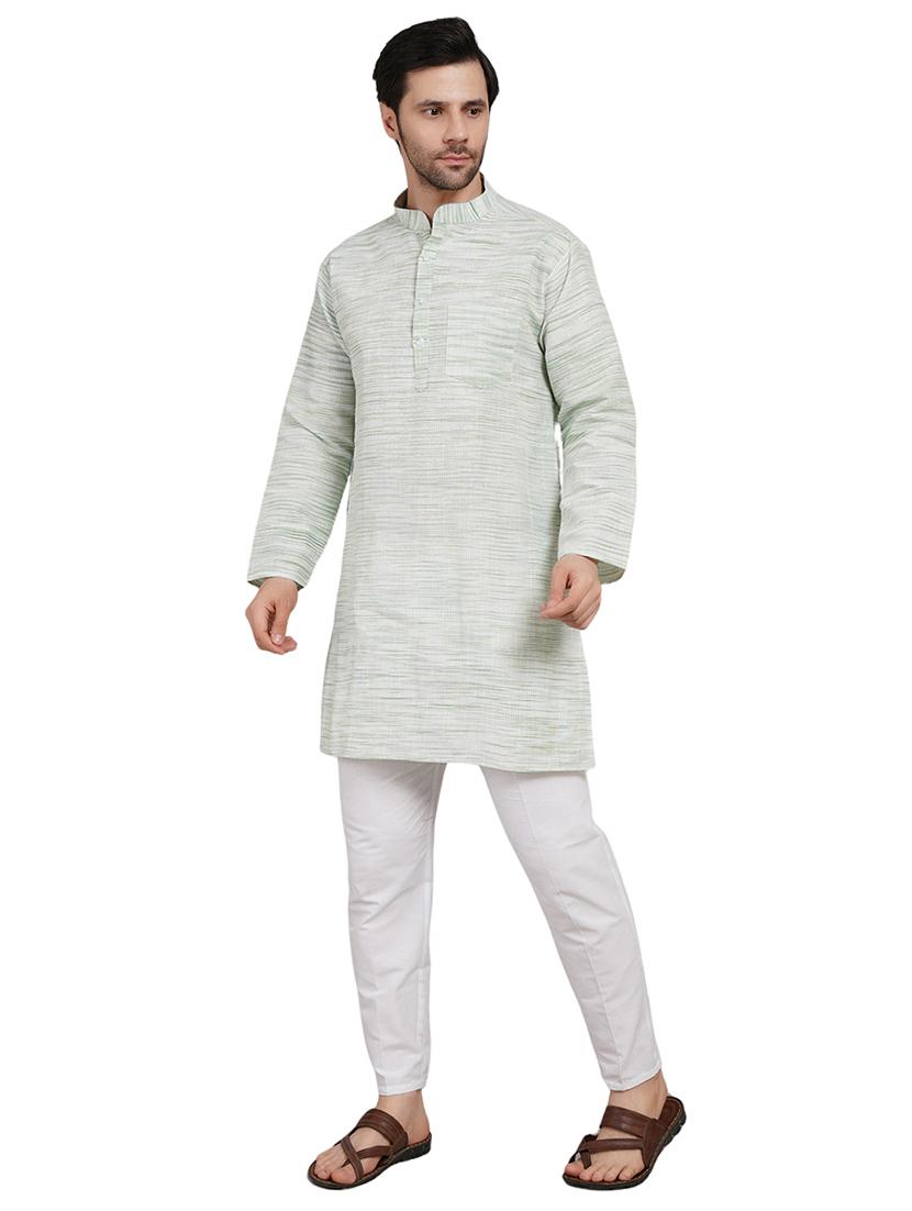 men melange mandarin neck long kurta - 21989528 - Standard Image - 2
