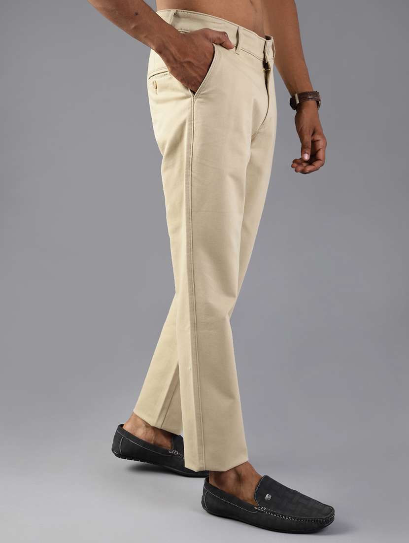 men solid mid rise flat front casual trouser - 21989723 -  Standard Image - 2