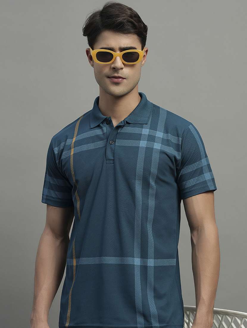 men checkered short sleeve regular fit polo t-shirt