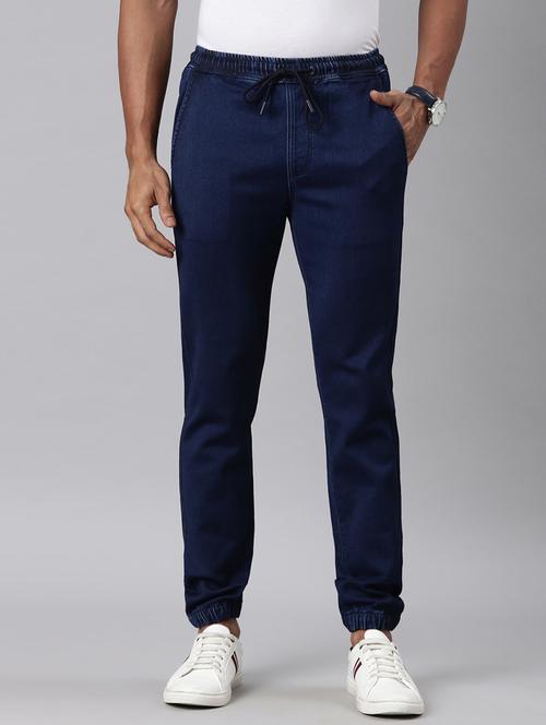men blue solid mid rise denim jogger - 21989859 -  Standard Image - 0