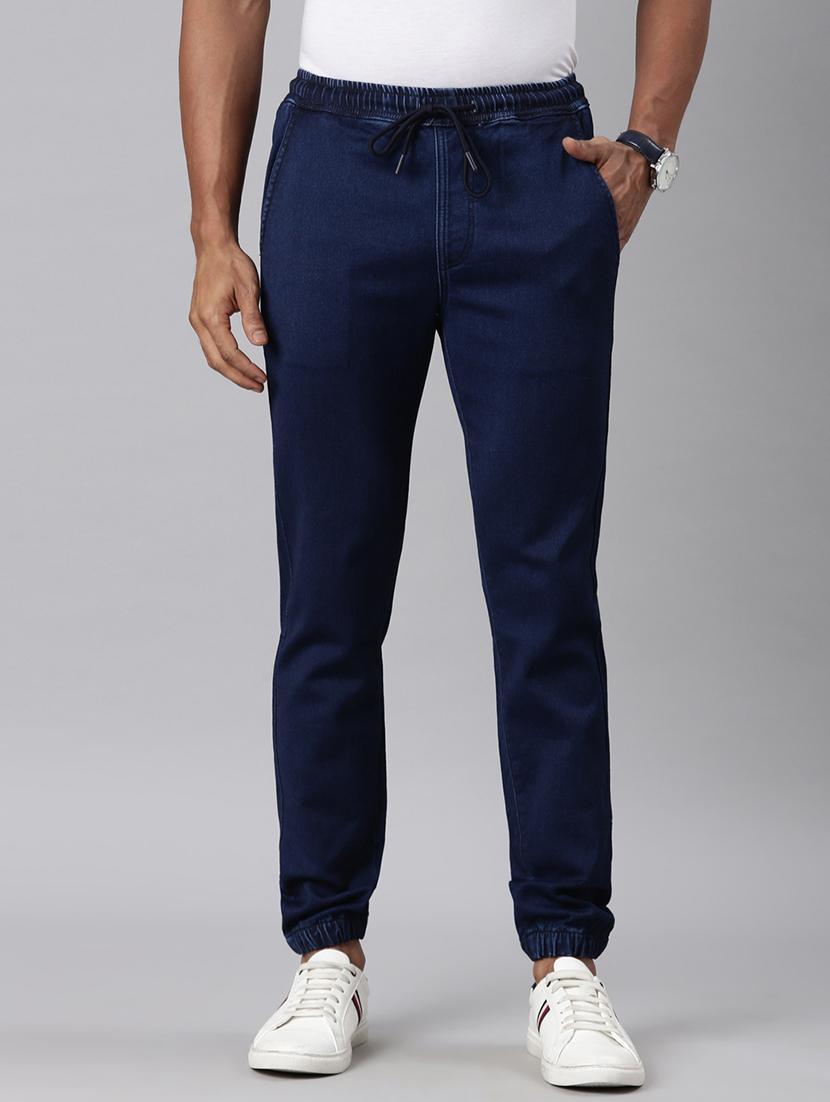 men blue solid mid rise denim jogger - 21989859 -  Zoom Image - 0