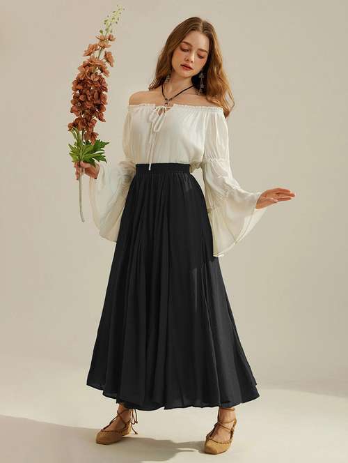 black rayon flared skirts - 21989860 - Standard Image - 0