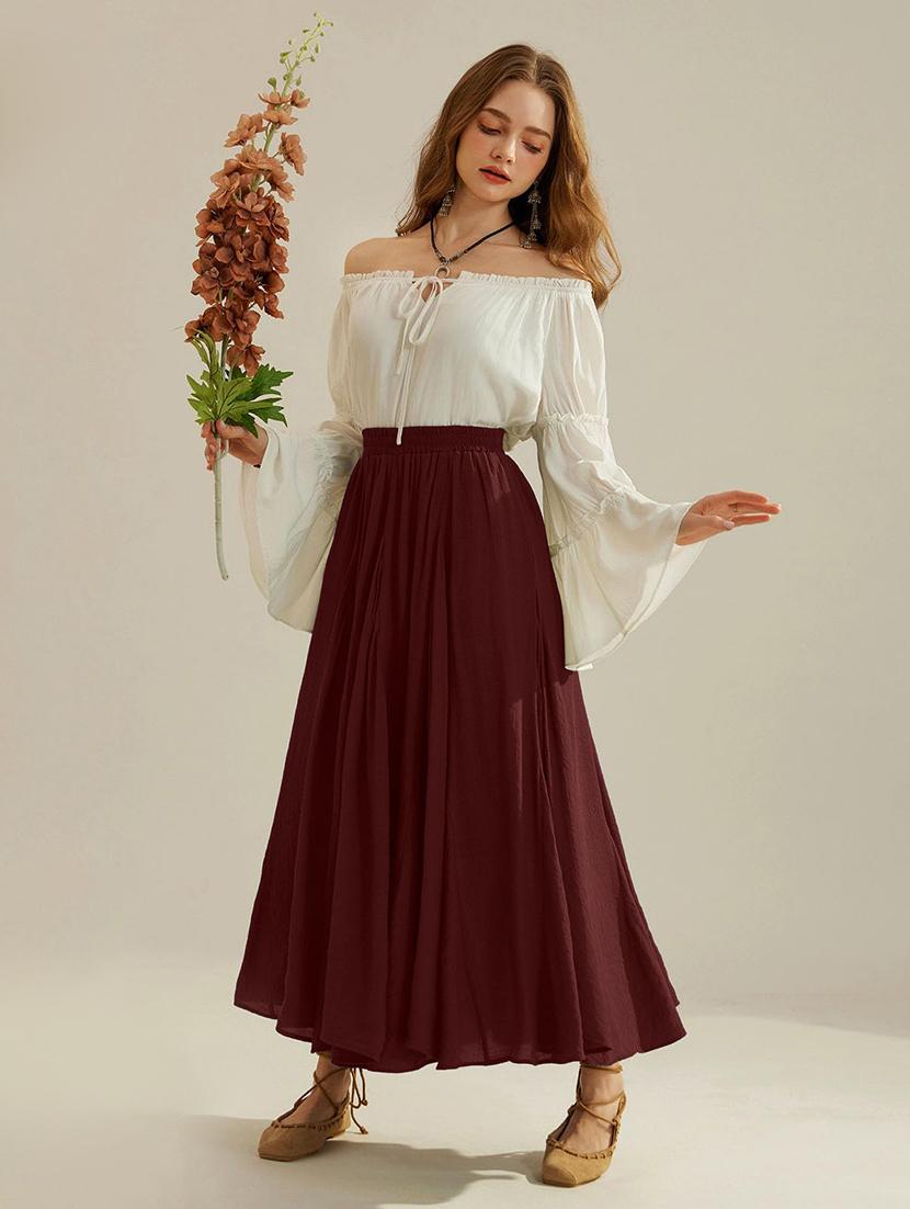 women maroon solid high rise flared skirt - 21989861 -  Zoom Image - 0