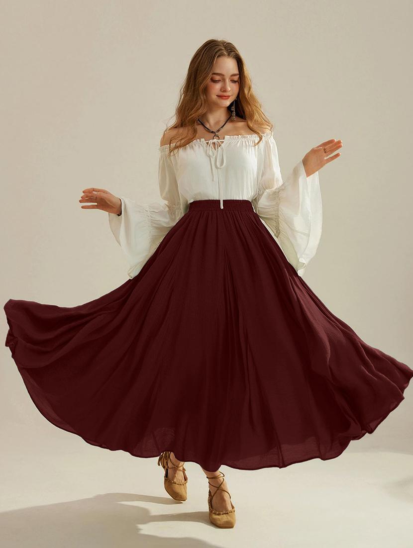 women maroon solid high rise flared skirt - 21989861 - Standard Image - 2