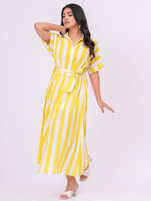 yellow cotton belted dress - 21990790 -  Standard Image - 0