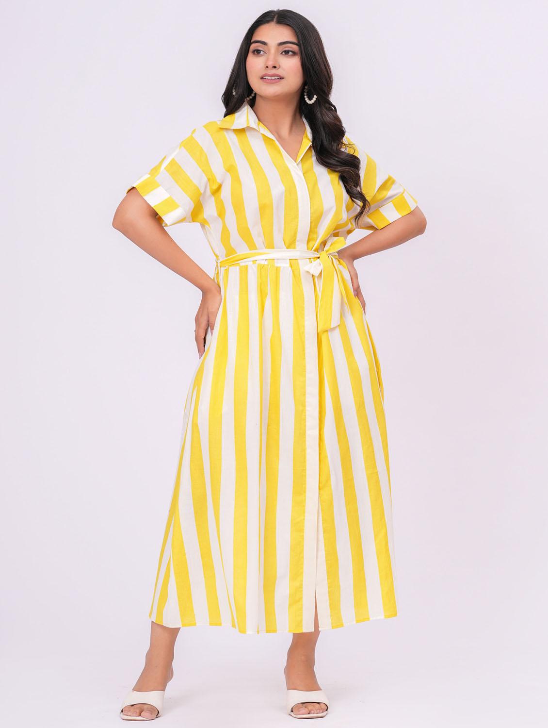 yellow cotton belted dress - 21990790 - Standard Image - 2