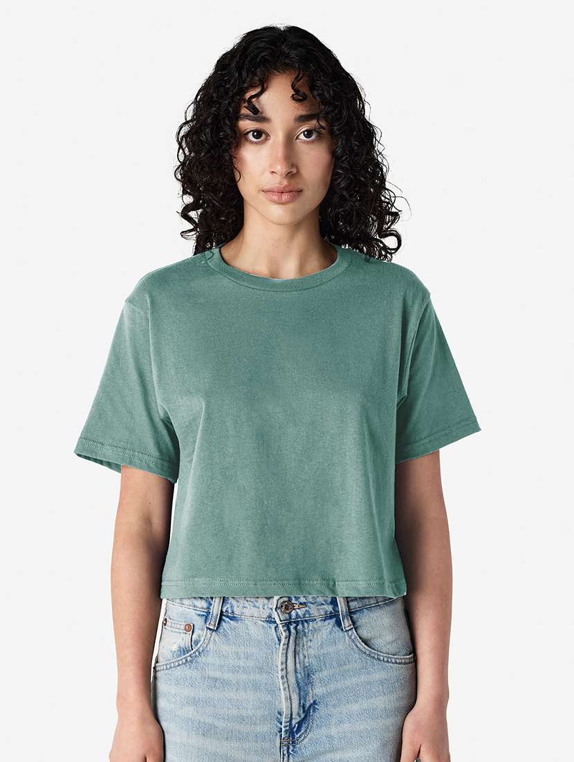 women solid short sleeve boxy t-shirt