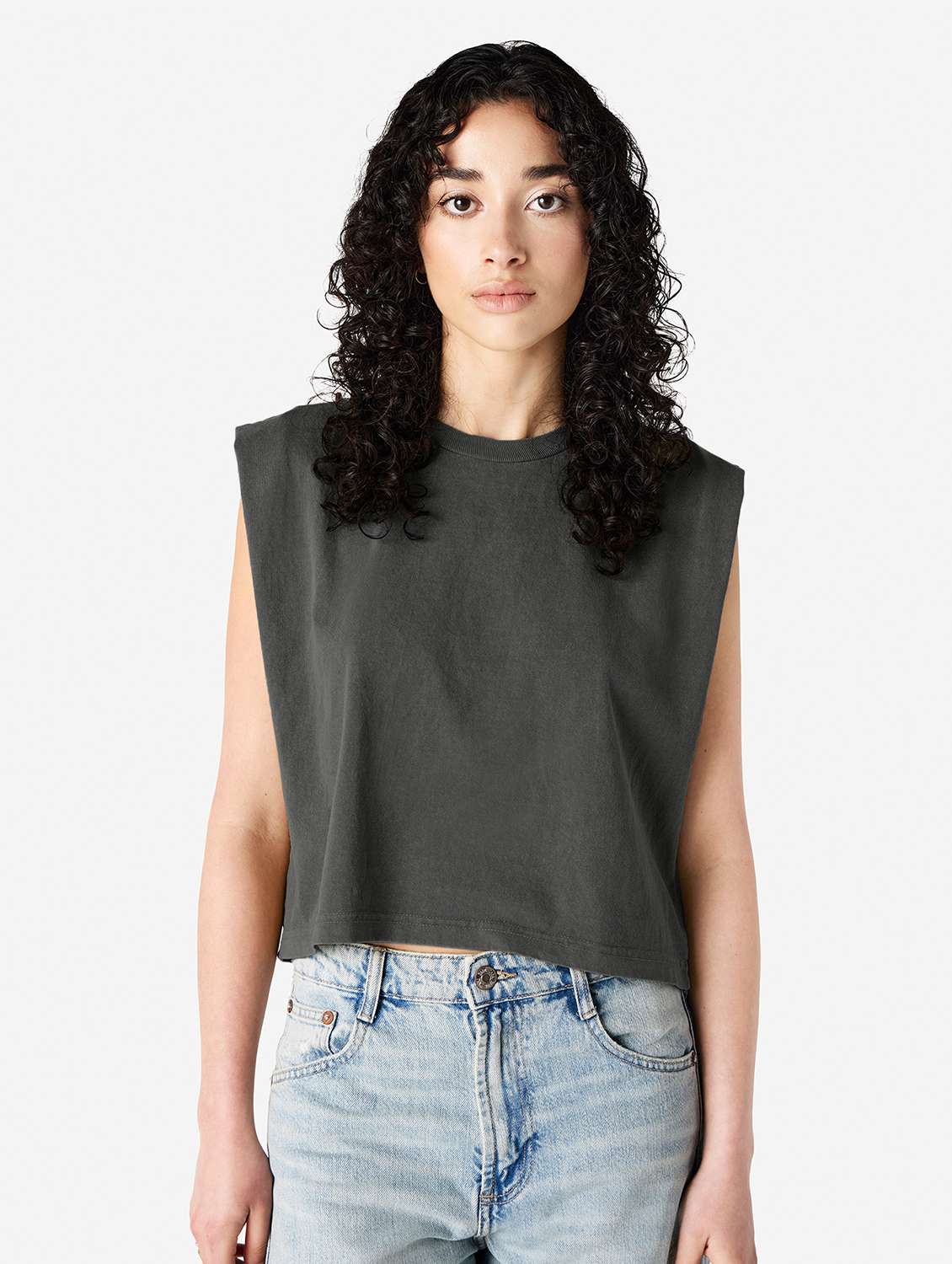 women solid sleeveless boxy t-shirt