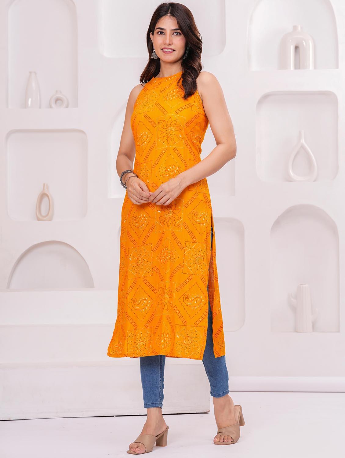 women printed halter neck straight kurta - 21991093 - Standard Image - 2