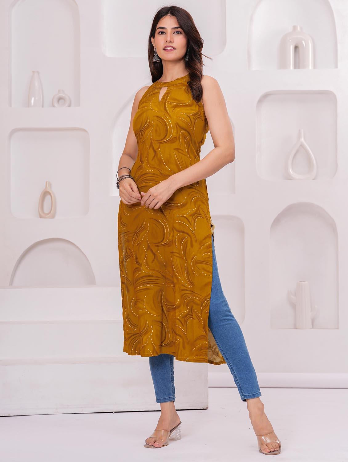 women printed halter neck straight kurta - 21991096 - Standard Image - 2