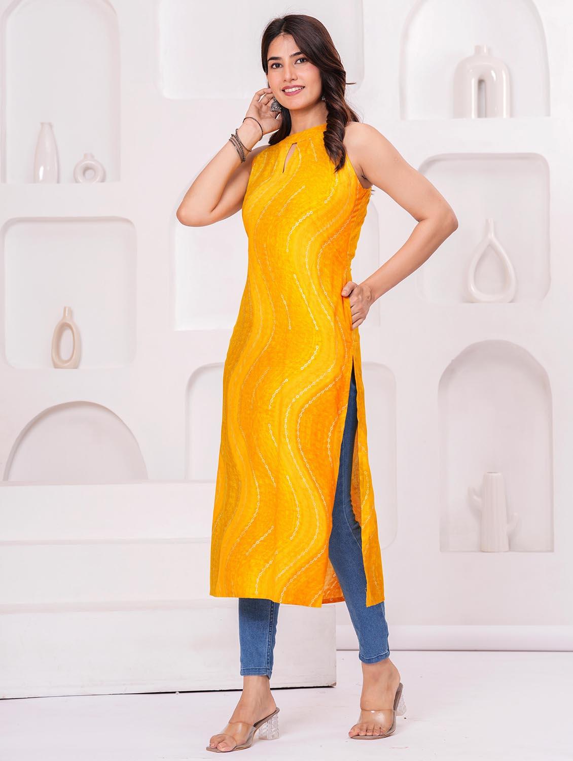 women printed halter neck straight kurta - 21991097 - Standard Image - 2