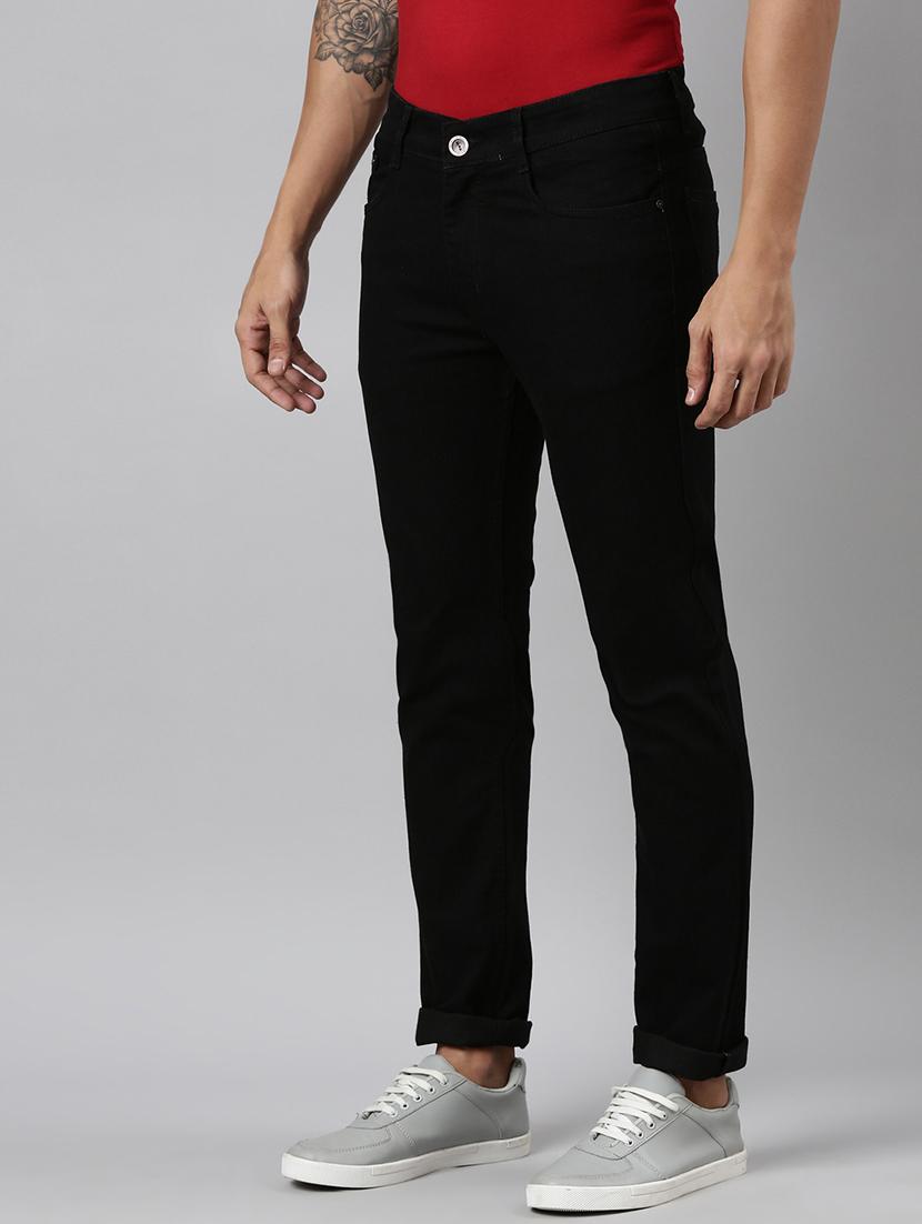 men black plain mid rise full length jeans - 21991191 - Standard Image - 2