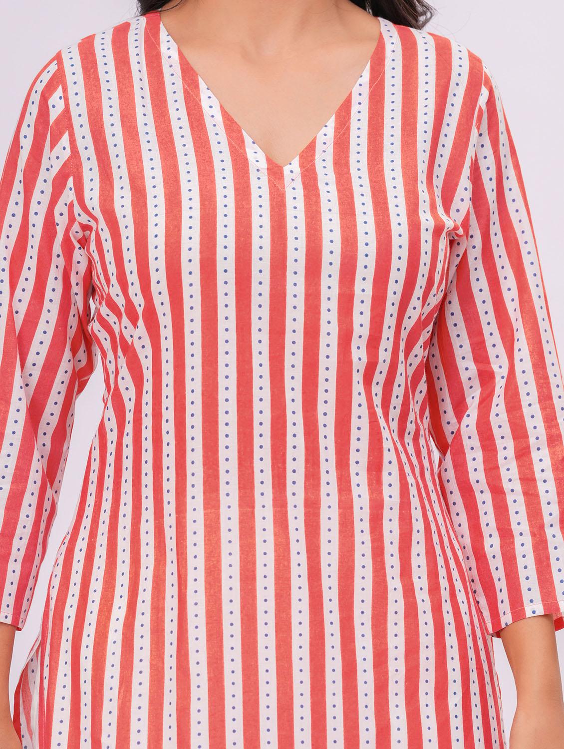 women striped three quarter sleeve a-line kurta - 21991195 - Standard Image - 7