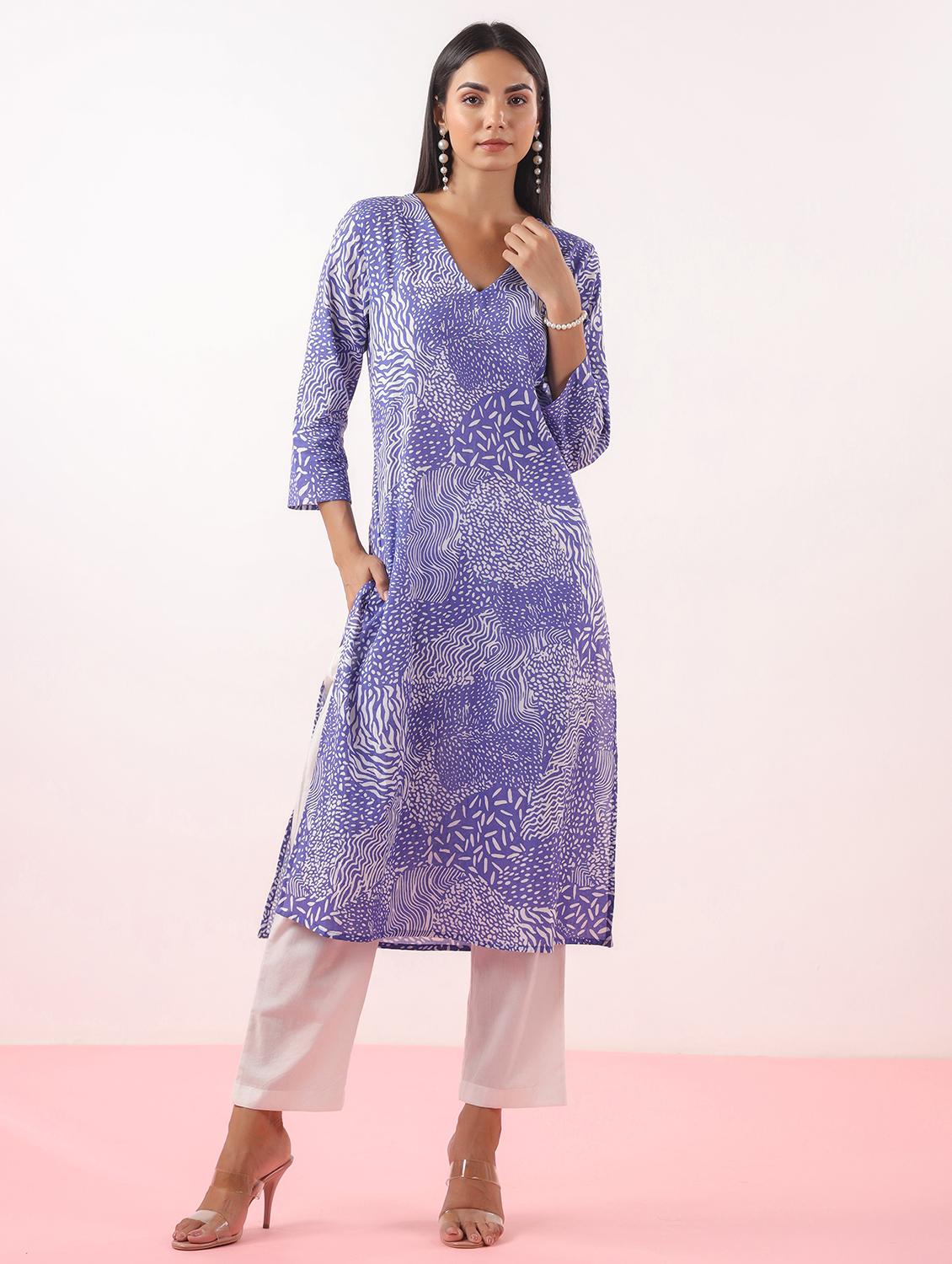 women abstract three quarter sleeve a-line kurta - 21991196 -  Zoom Image - 0