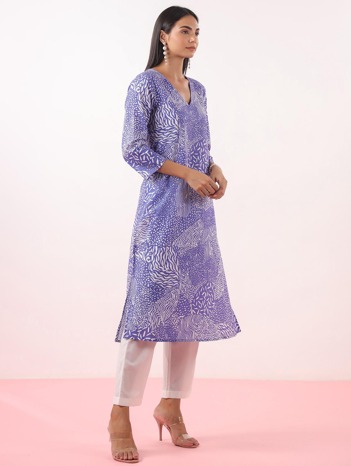 women abstract three quarter sleeve a-line kurta - 21991196 - Standard Image - 2