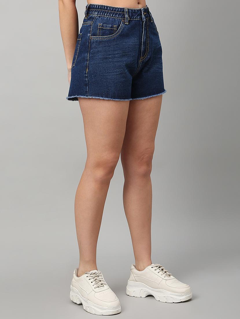 women solid mid rise denim shorts - 21991218 - Standard Image - 2