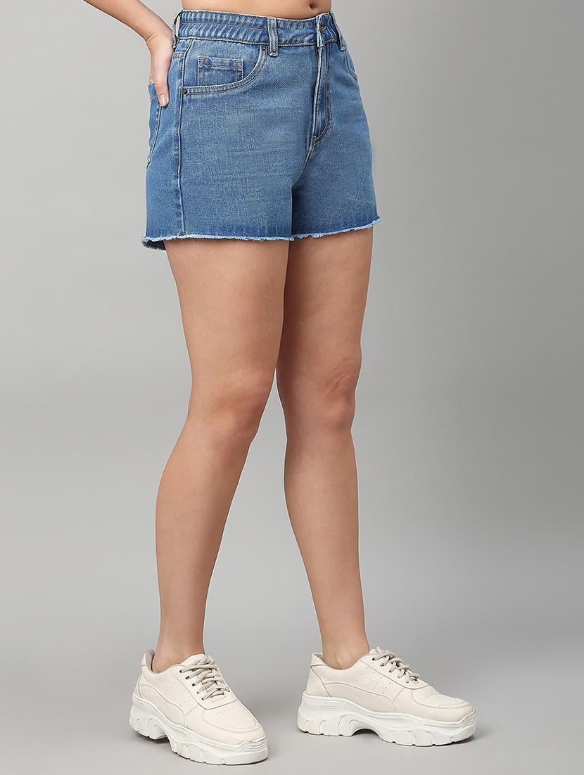 women solid mid rise denim shorts - 21991219 - Standard Image - 2