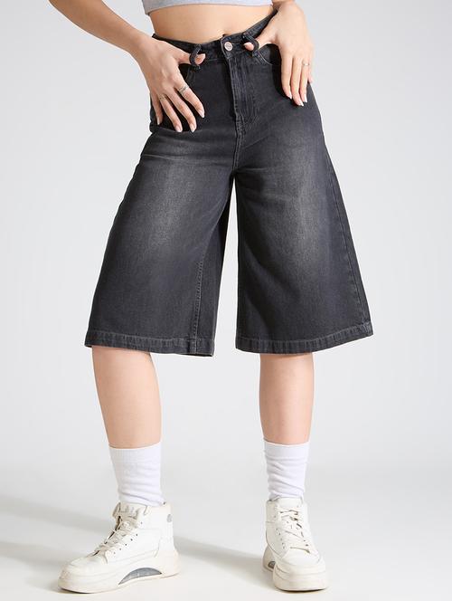 women washed high rise denim bermuda short - 21991221 -  Standard Image - 0