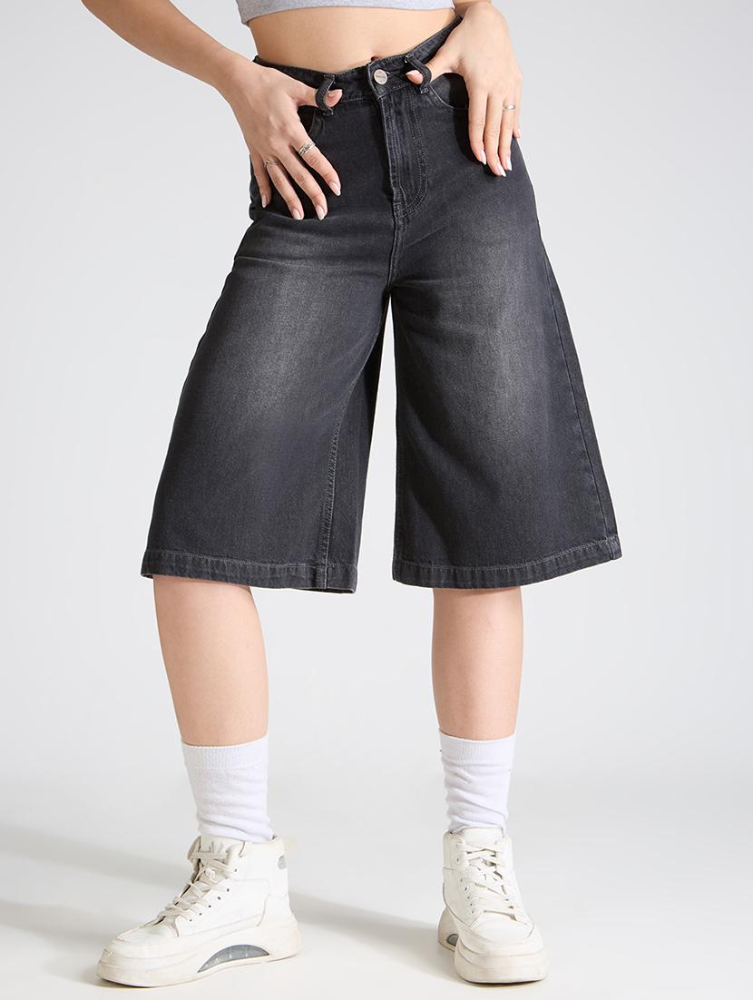 women washed high rise denim bermuda short - 21991221 -  Zoom Image - 0